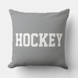 HOCKEY Athletic White Text On Sporty Light Gray Cushion