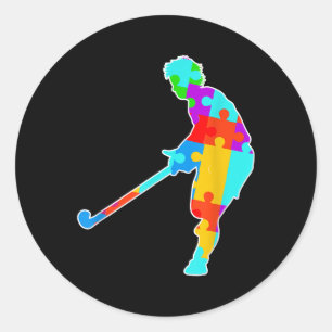 Hockey Autism Puzzle Field Hockey Player Autism Aw Classic Round Sticker