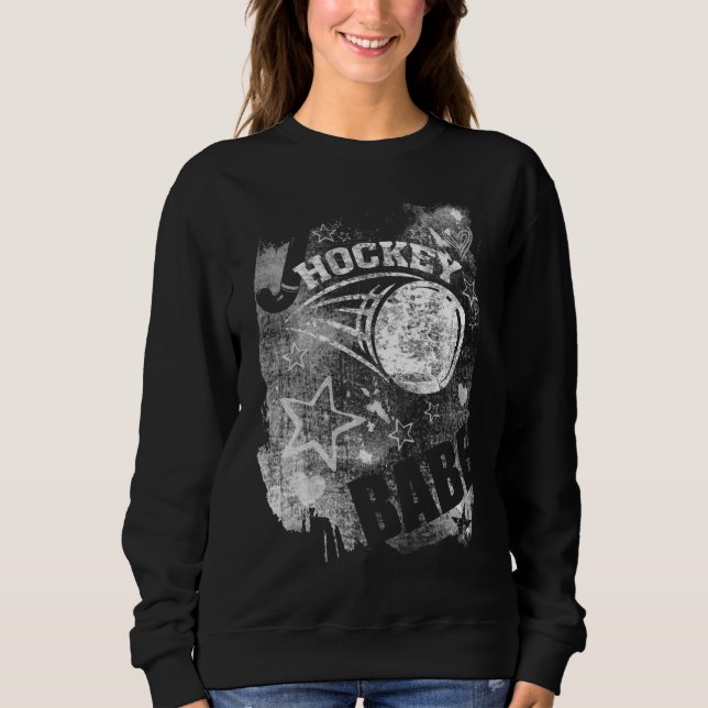 Hockey Babe's, Black Grunge Field Hockey Sweatshirt (Front)
