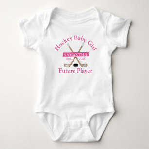 Hockey Baby Girl Future Player PInk Name Year Born Bodysuit
