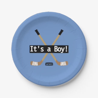Hockey Baby It's a Boy Blue Hockey Sticks Paper Plate
