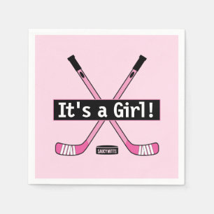 Hockey Baby It's a Girl Pink Hockey Sticks Napkin
