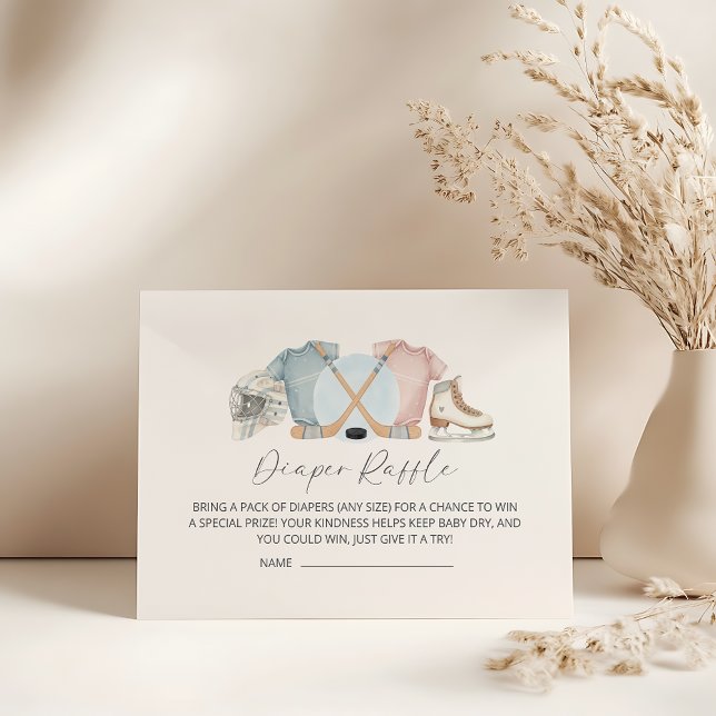 Hockey baby shower, ice hockey diaper raffle enclosure card (hockey baby shower diaper raffle)