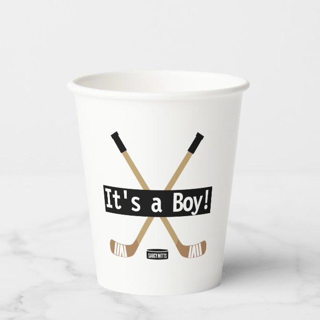 Hockey Baby Shower It's a Boy Girl Hockey Sticks Paper Cups (Front)