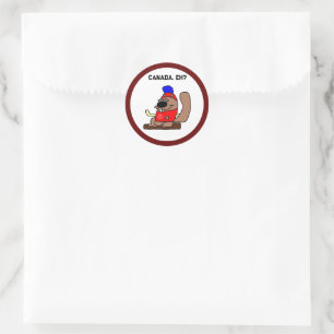 Hockey Beaver Cartoon in Red Maple Leaf Shirt Classic Round Sticker