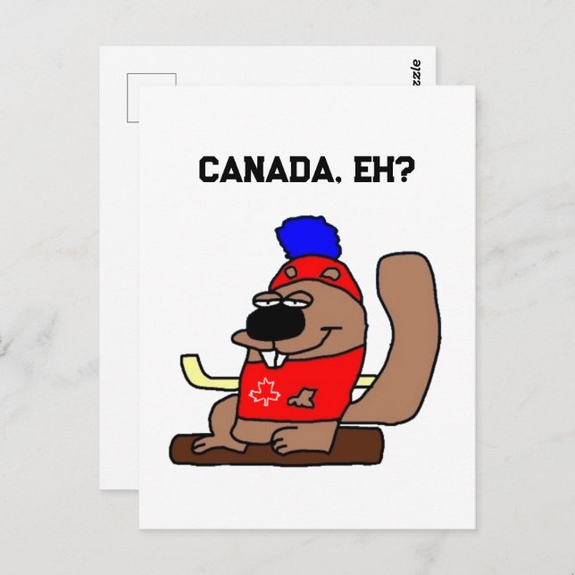 Hockey Beaver Cartoon in Red Maple Leaf Shirt Postcard (Front/Back)