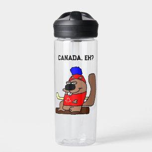 Hockey Beaver Cartoon in Red Maple Leaf Shirt Water Bottle