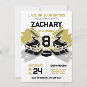 Hockey birthday invitation GOLD theme