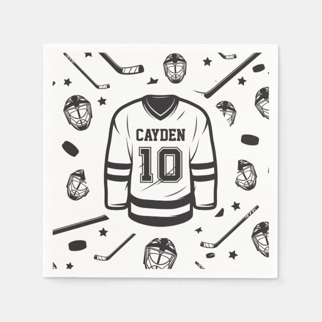 Hockey black and White 10th Birthday Napkin (Front)