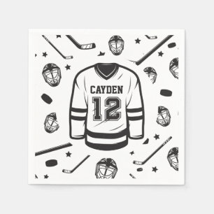 Hockey black and White 12th Birthday Napkin