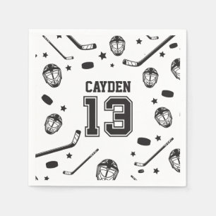 Hockey black and White 13th Birthday Napkin