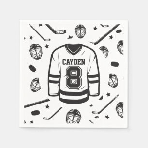 Hockey black and White 8th Birthday Napkin