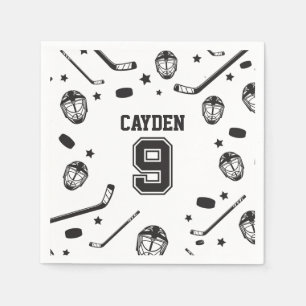 Hockey black and White 9th Birthday Napkin