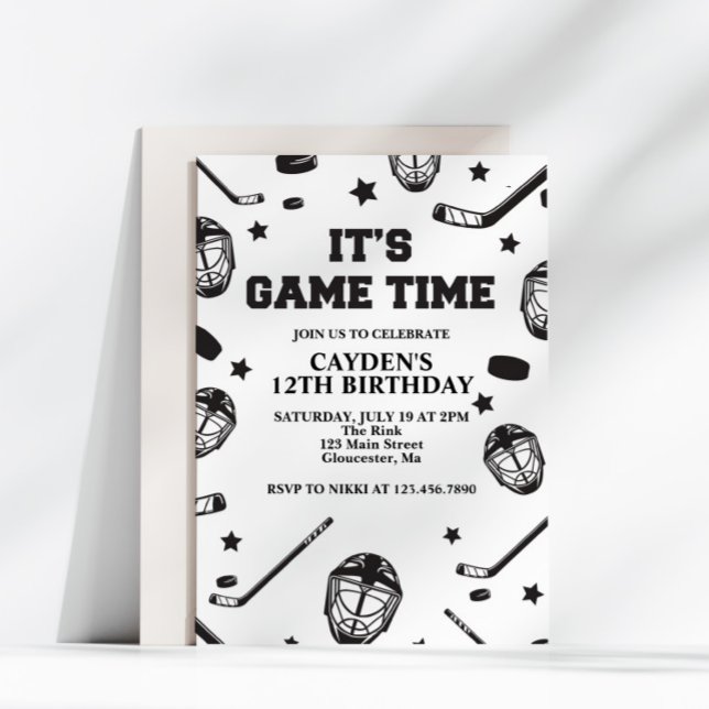 Hockey black and White Birthday Invitation (Creator Uploaded)