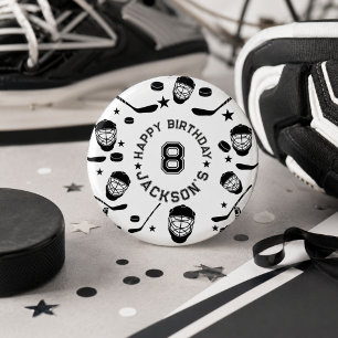 Hockey black and White Themed Kids Birthday Party 3 Cm Round Badge