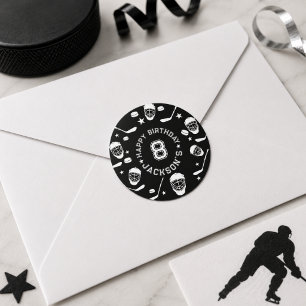 Hockey black and White Themed Kids Birthday Party Classic Round Sticker