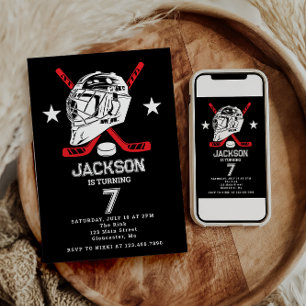 Hockey black and White Themed Kids Birthday Party Invitation