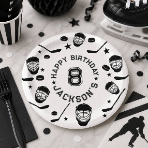 Hockey black and White Themed Kids Birthday Party Paper Plate