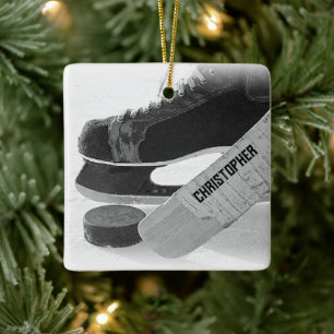 Hockey Black Skates Personalised Ceramic Ornament
