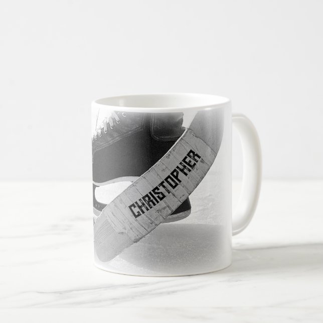 Hockey Black Skates Personalised Coffee Mug (Front Right)