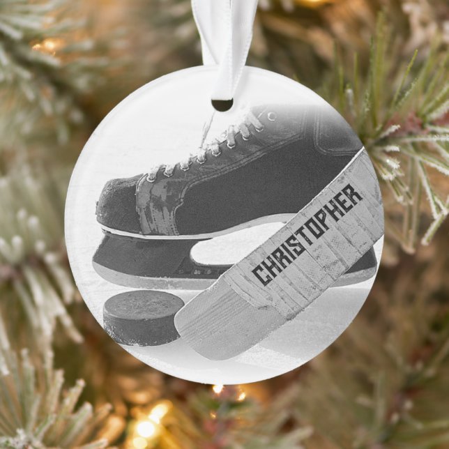 Hockey Black Skates Personalised Ornament (Tree)