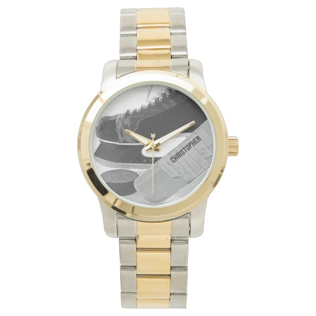 Hockey Black Skates Personalised Watch (Front)