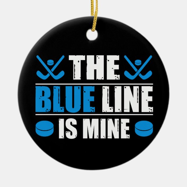 Hockey Blue Line Ceramic Tree Decoration (Front)