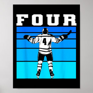 Hockey Boy 4th Birthday Four Ice Hockey Birthday P Poster
