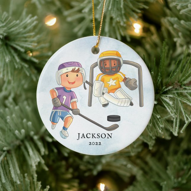 Hockey Boy Personalised Christmas Ceramic Tree Decoration (Tree)