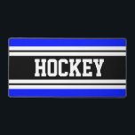 HOCKEY Bright Blue Black White Racing Stripes  Desk Mat<br><div class="desc">This fun,  athletic design features bold HOCKEY TEXT inside black and white centre racing stripes against bright royal blue outer stripes.  The colours and text in this design can be personalised.</div>