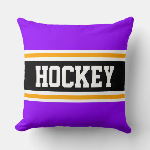 HOCKEY Bright Purple Black Orange Racing Stripes Cushion