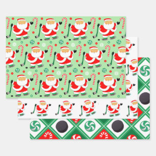 Hockey Christmas Holiday Gift Wrapping Paper