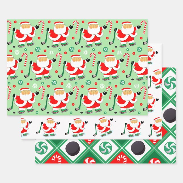 Hockey Christmas Holiday Gift Wrapping Paper (Set)