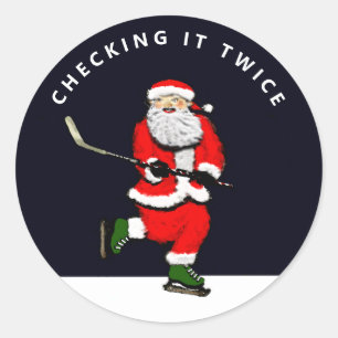 Hockey Christmas Holiday Humour Classic Round Sticker