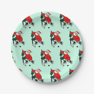Hockey Christmas Holiday Party Paper Plate