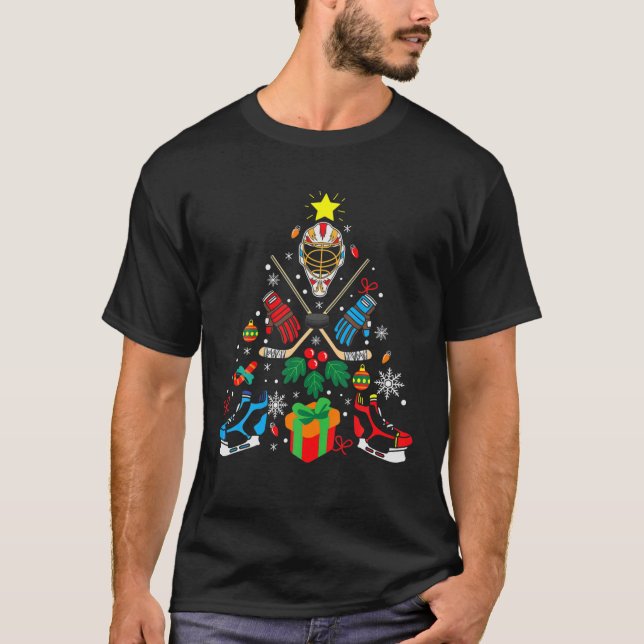 Hockey Christmas Tree Lights Xmas Men Boy Hockey L T-Shirt (Front)