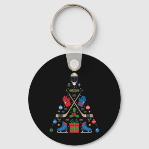 Hockey Christmas Tree Tee, Merry Ice Rink Apparel Key Ring