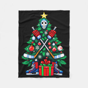 Hockey Christmas Tree Xmas New Year Hockey Player Fleece Blanket