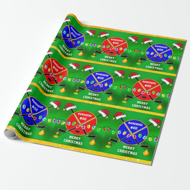 HOCKEY Christmas Wrapping Paper, PERSONALIZED Wrapping Paper (Unrolled)