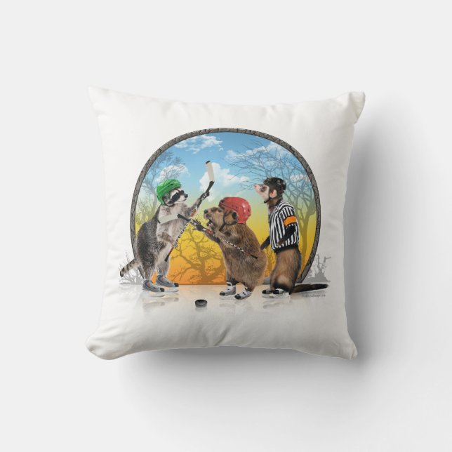 Hockey Critter Classic Throw Pillow (Front)