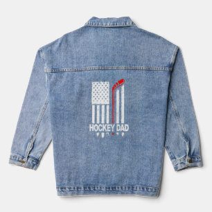 Hockey Dad Daddy Pucking American Flag Father Day Denim Jacket