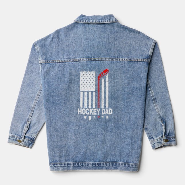 Hockey Dad Daddy Pucking American Flag Father Day  Denim Jacket (Back)