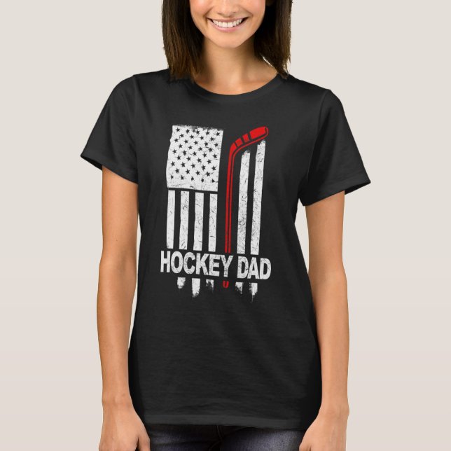 Hockey Dad Daddy Pucking American Flag Father Day  T-Shirt (Front)