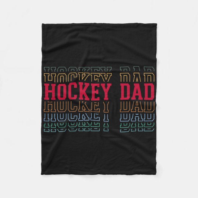 Hockey Dad Funny Layered Text Father Coach Player  Fleece Blanket (Front)
