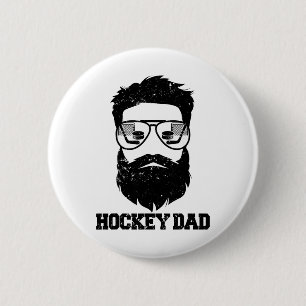 Hockey Dad Funny Messy Hair Beard Hockey Dad 6 Cm Round Badge