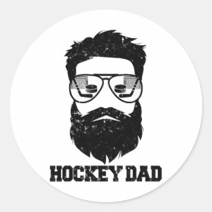 Hockey Dad Funny Messy Hair Beard Hockey Dad Classic Round Sticker