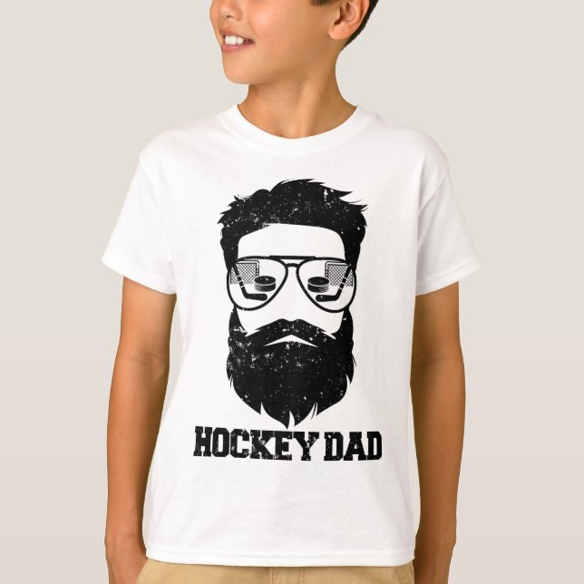 Hockey Dad Funny Messy Hair Beard Hockey Dad  T-Shirt (Front)