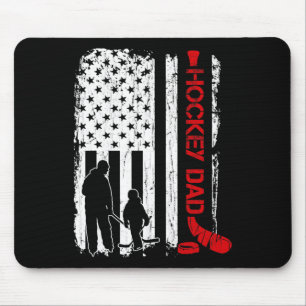 Hockey Dad Gift Hockey American Flag Mouse Pad