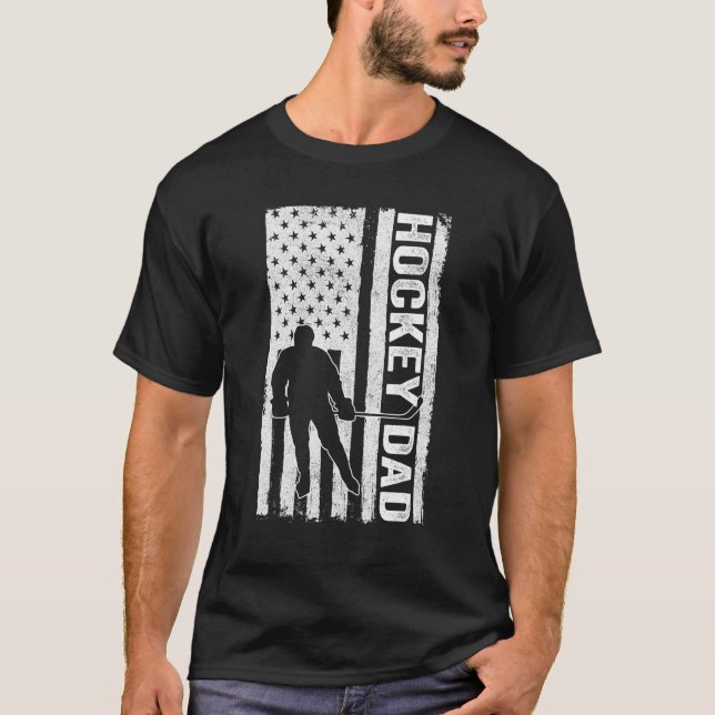 Hockey Dad USA Flag Hockey Team  Dad Father s Day T-Shirt (Front)