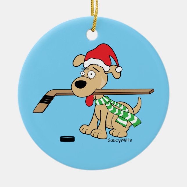 Hockey Dog Christmas Decor Ceramic Tree Decoration (Front)